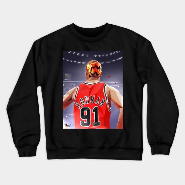 DENNIS RODMAN / LOW POLY RED VERSION Crewneck Sweatshirt by Jey13